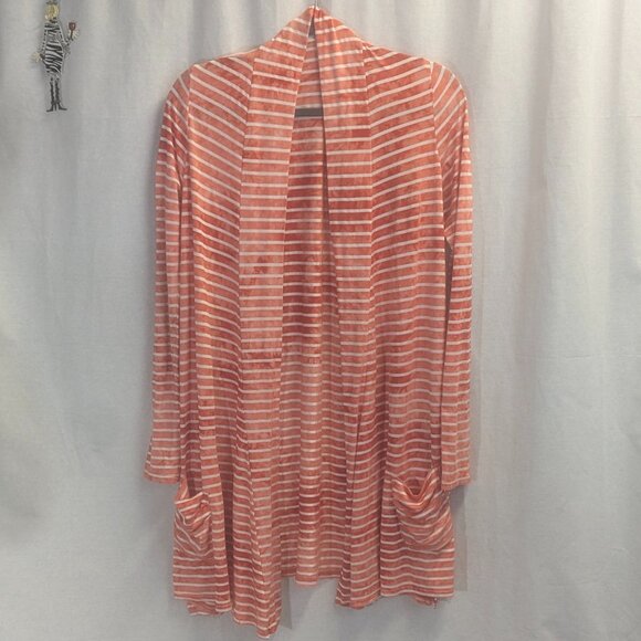 Virginia Taylor Size Small Red and White Striped Open Cardigan - Picture 2 of 14